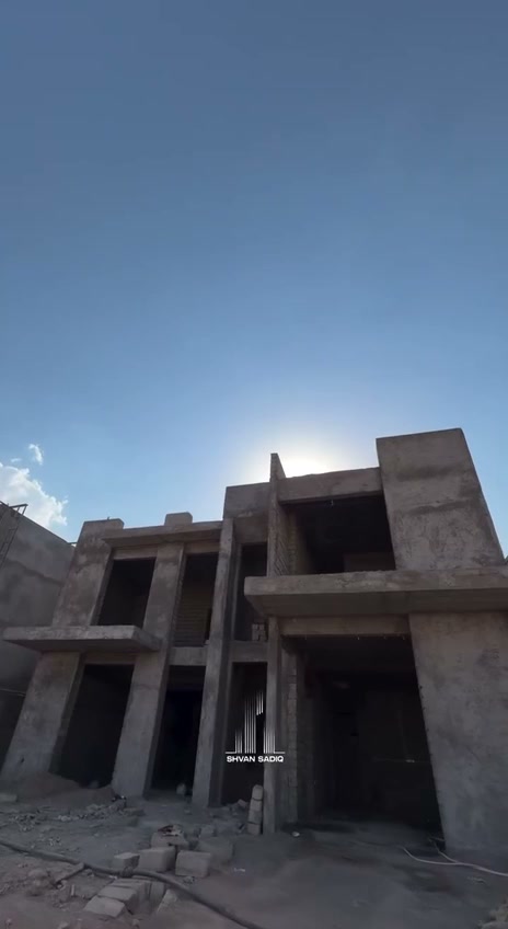 Villas under construction at sunset