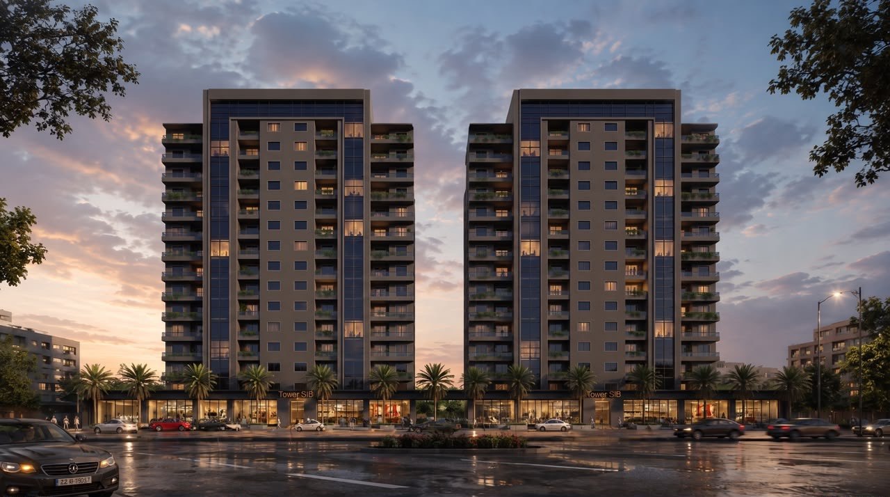 SIB Twin Towers at dusk